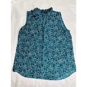 Banana Republic Green Sleeveless Top Shirt Palm Tree print Button Down Sz S Boho